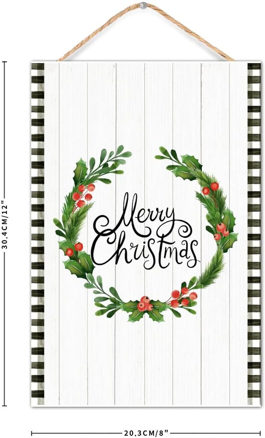 Winter Door Hanger Wreath Wood Sign 8x12in