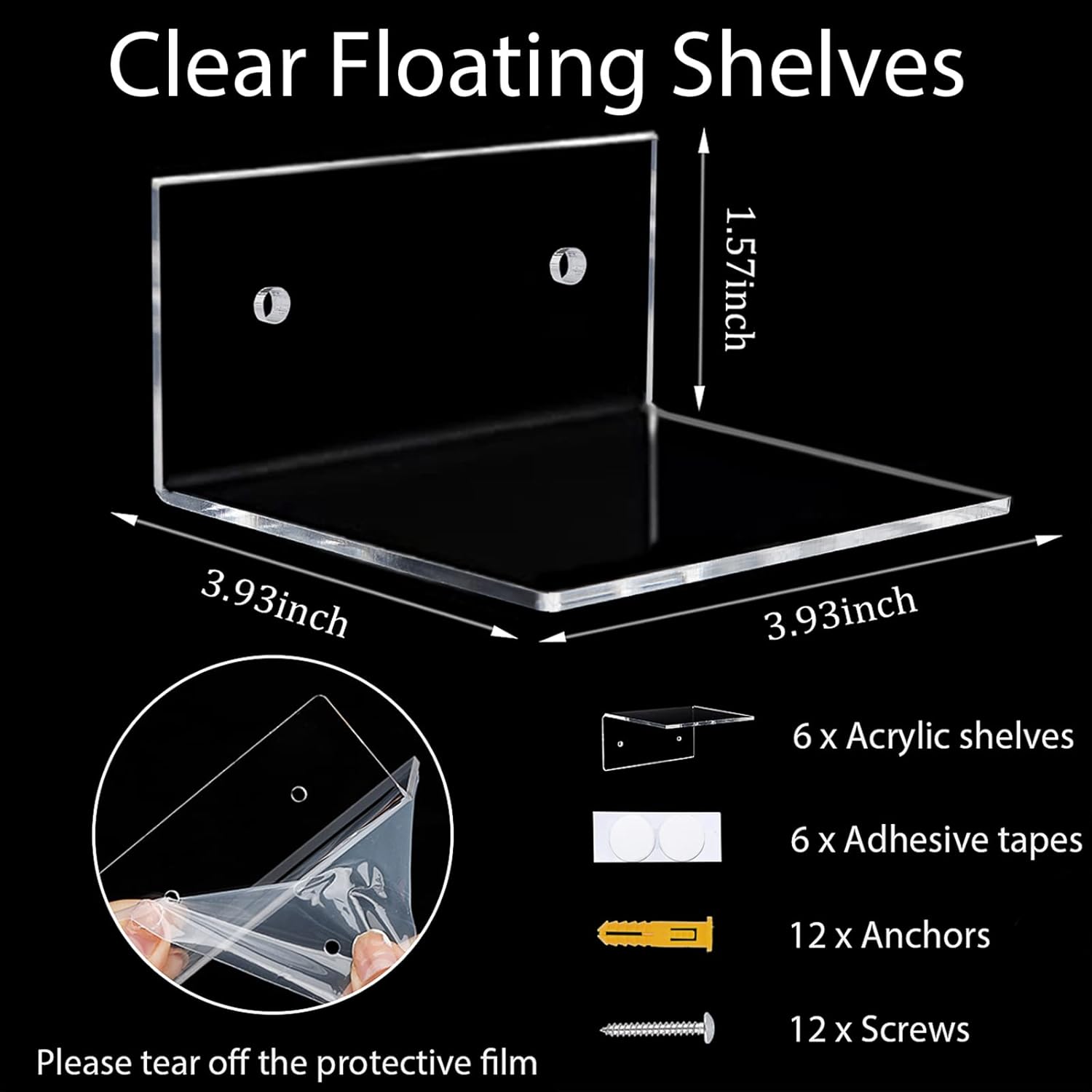6 Pack Small Acrylic Floating Shelves for Wall Display