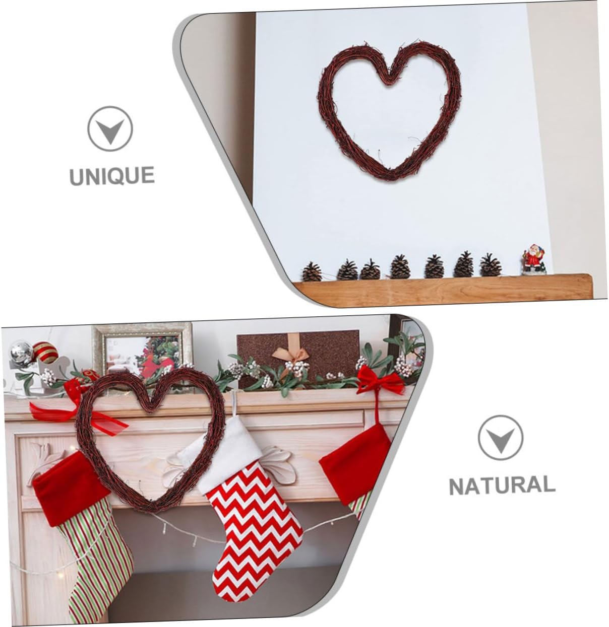 ABOOFAN Heart Shape Rattan Wreath Hanger Wall Decor Accessory