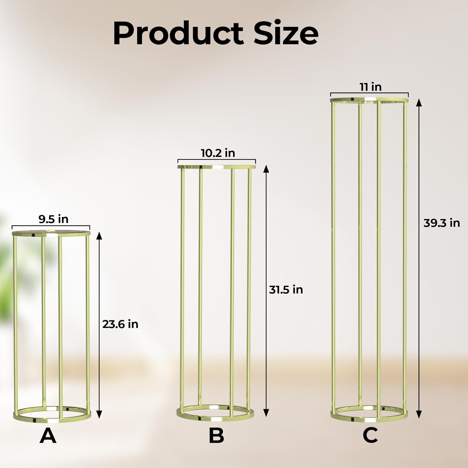 Dollate 3PCS Gold Metal Cylinder Pedestal Stand