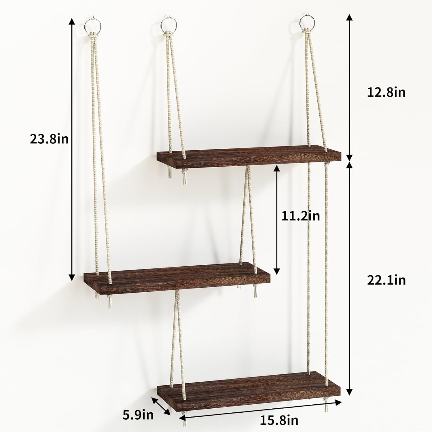 Fixwal 3 Tier Floating Wall Shelf - Dark Brown