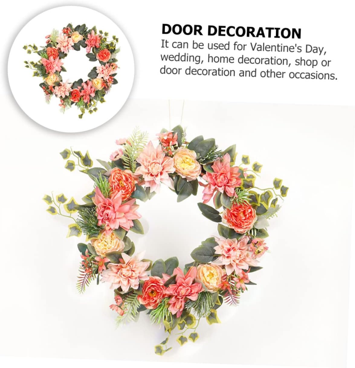 Eringogo Artificial Flower Garland Door Decor Spring Wreath