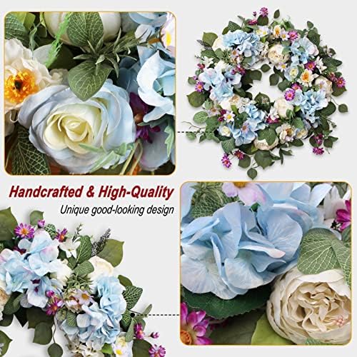 24 Inch Blue Hydrangea Wreath for Front Door