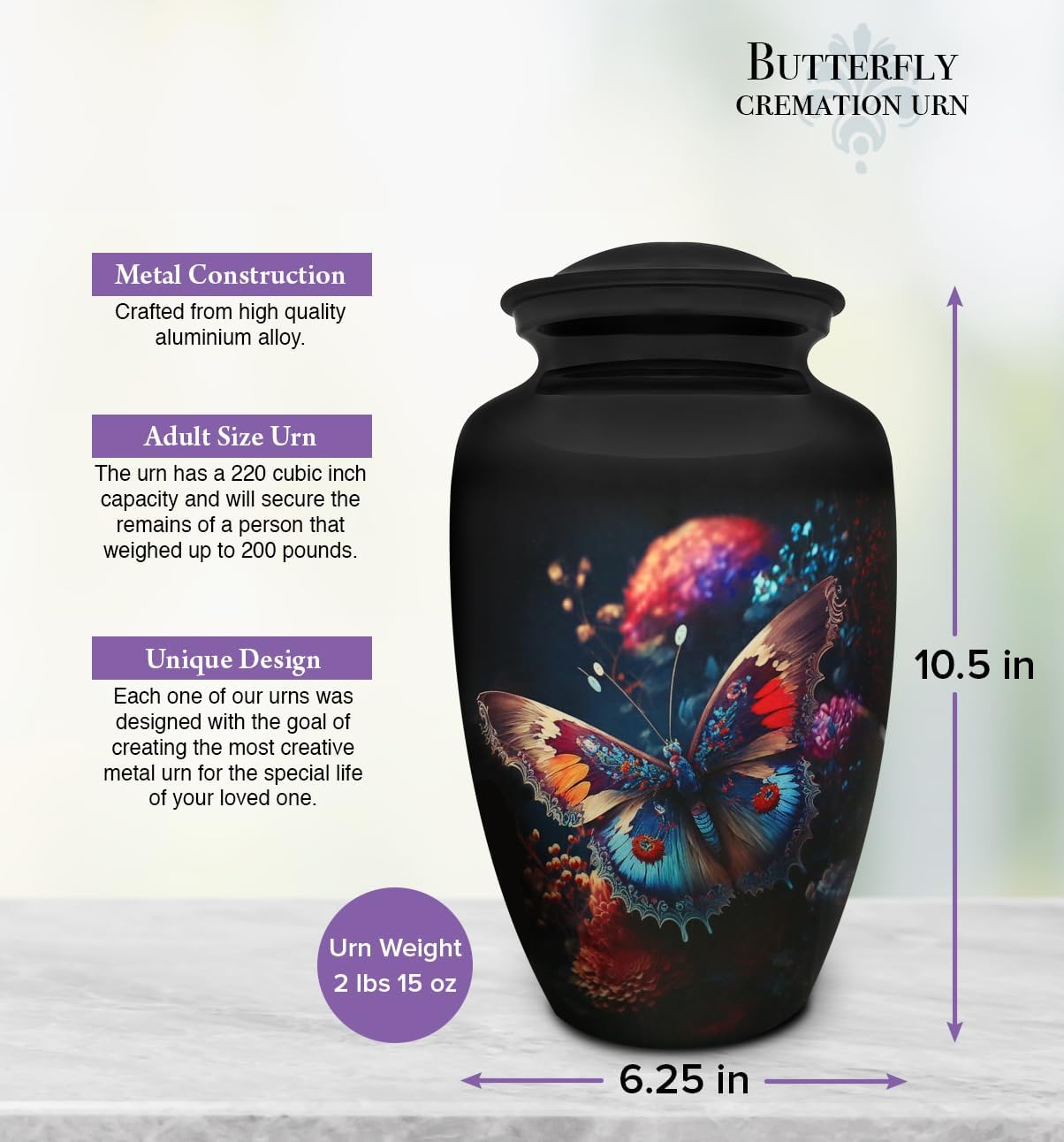 Butterfly Memorial Urn for Human Ashes - 200LB Capacity