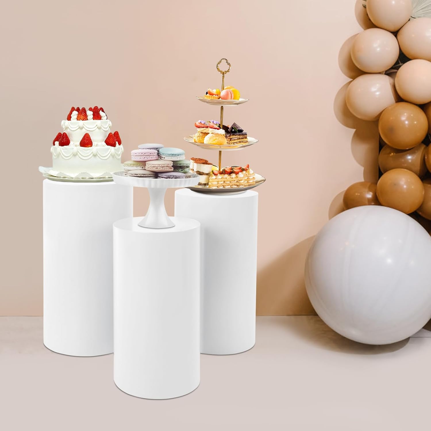 3Pcs Round Cylinder Pedestal Stands for Party Wedding Decor