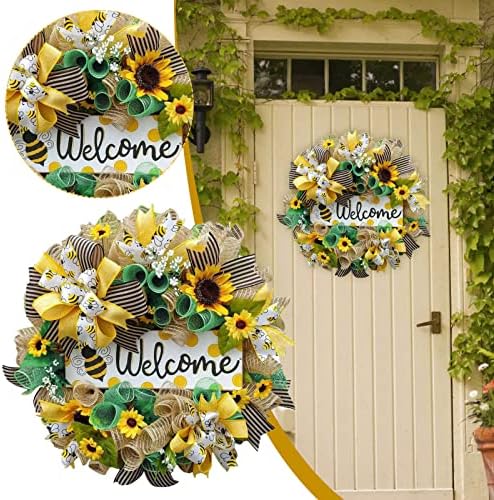 Yellow Sunflower Bee Wreath for Front Door