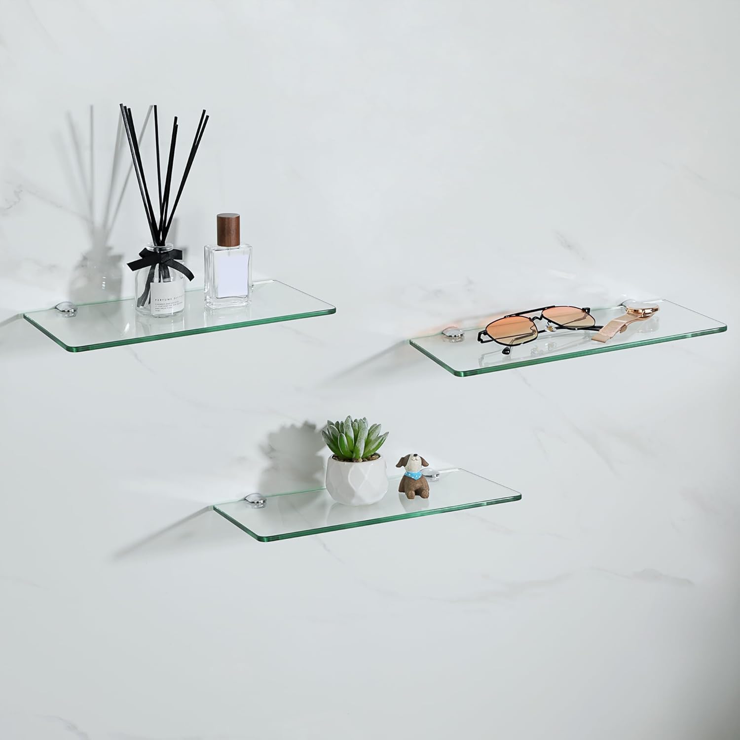 SAYAYO Clear Tempered Glass Floating Shelves Set of 3 12 Inch