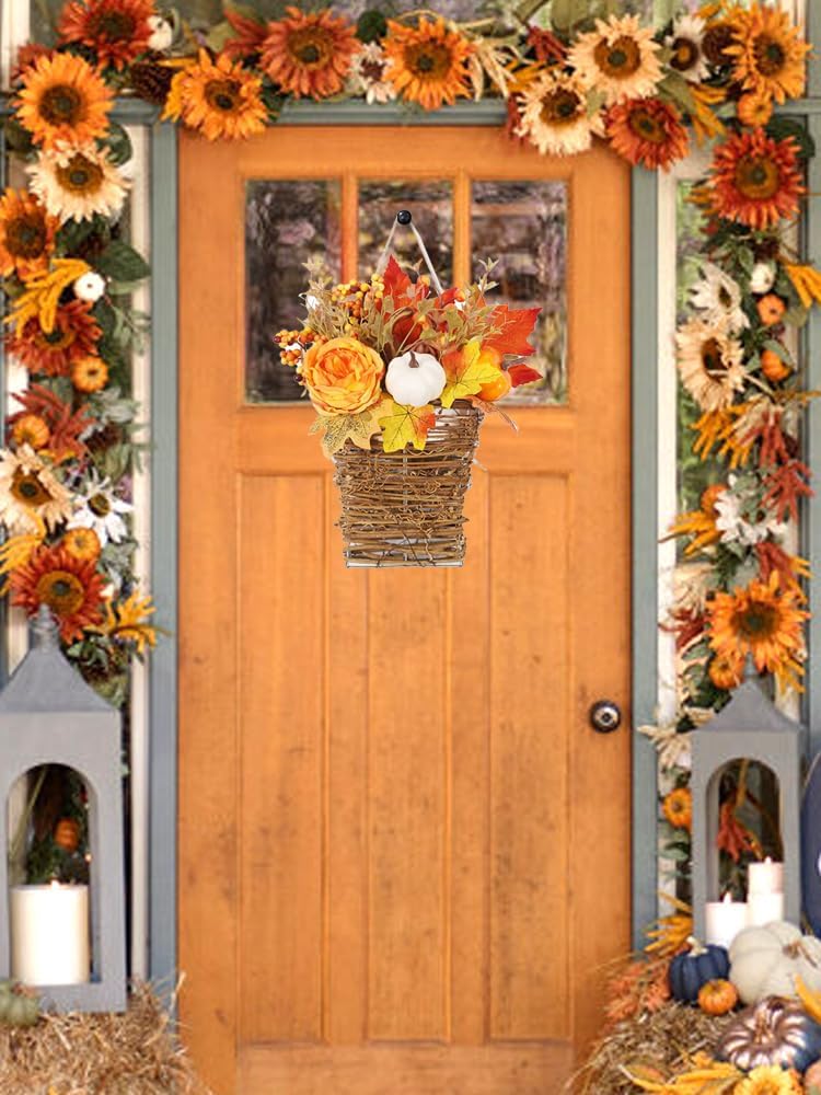 Fall Peony Pumpkin Wall Hanging Basket Wreath