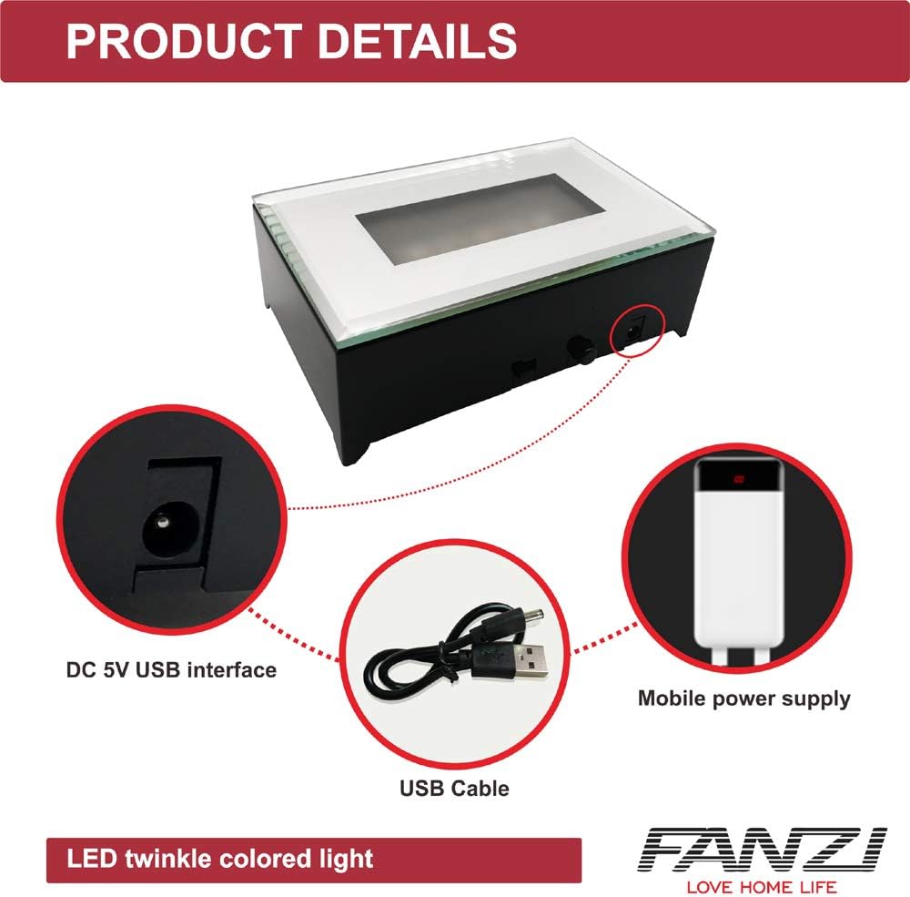 FANZI LED Rectangular Light Display Base for Crystals and Glass Art - Black