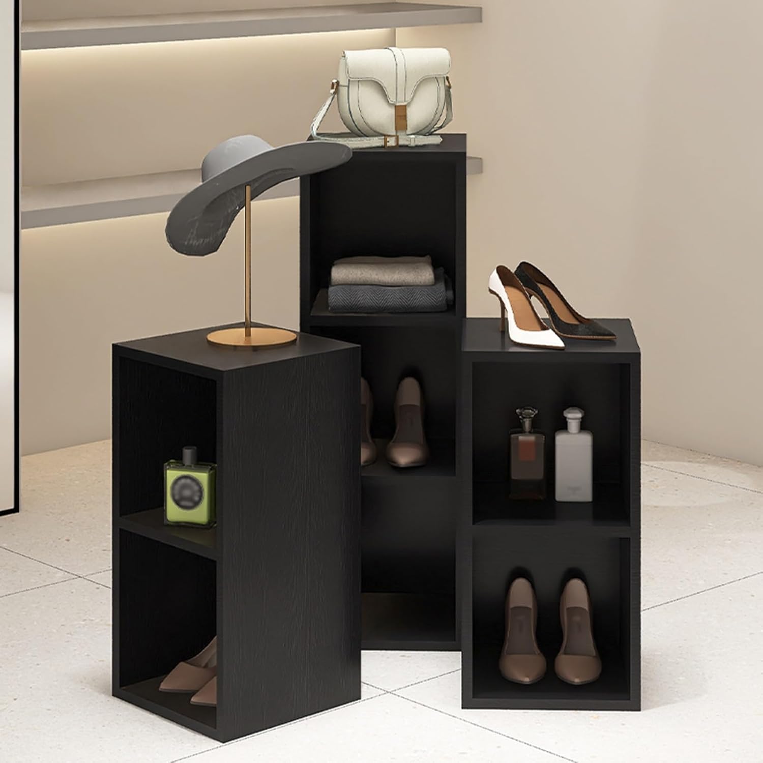 Black Square Wooden Display Pedestal Stand 30x30x90cm