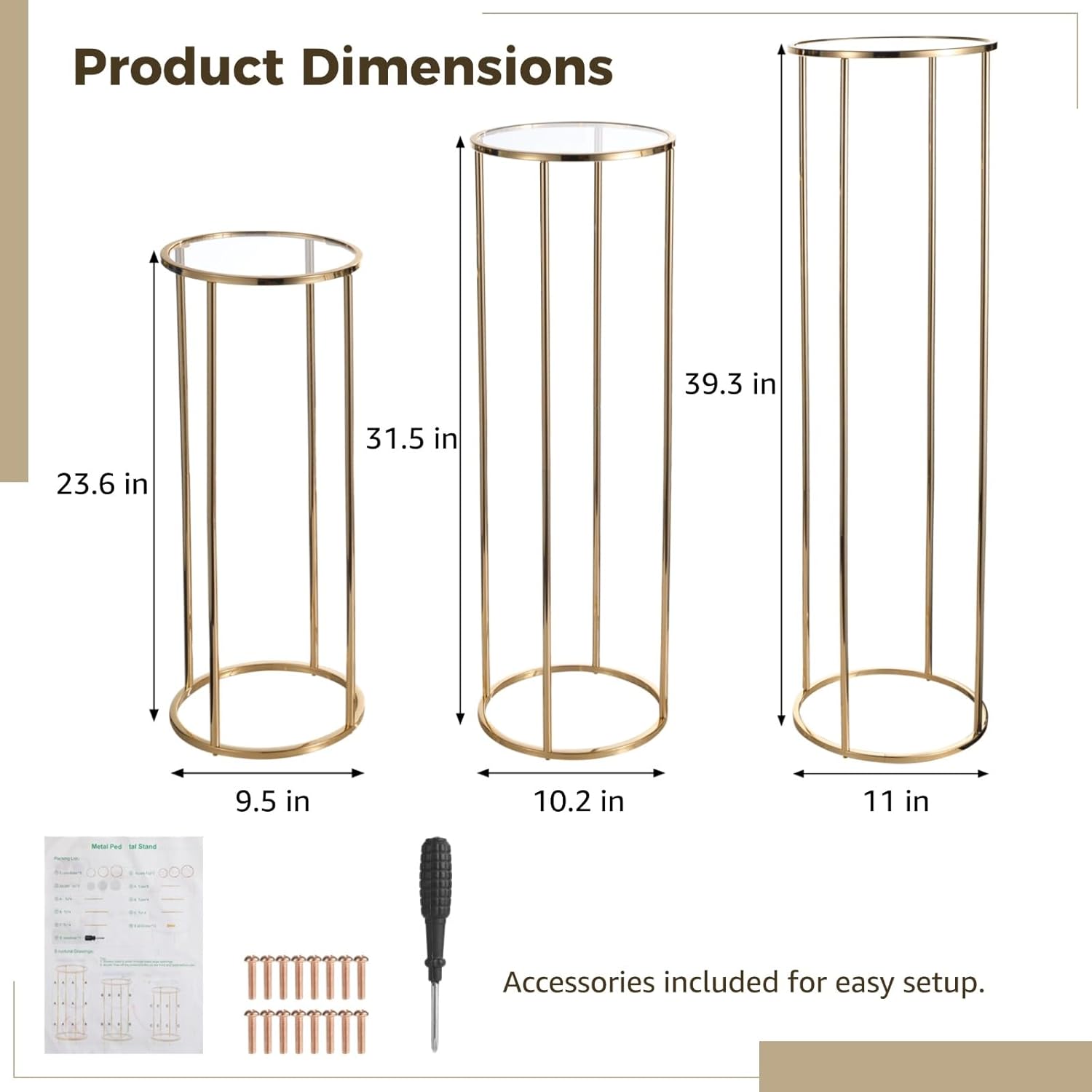 Homaisson 3pcs Metal Cylinder Pedestal Stand for Party