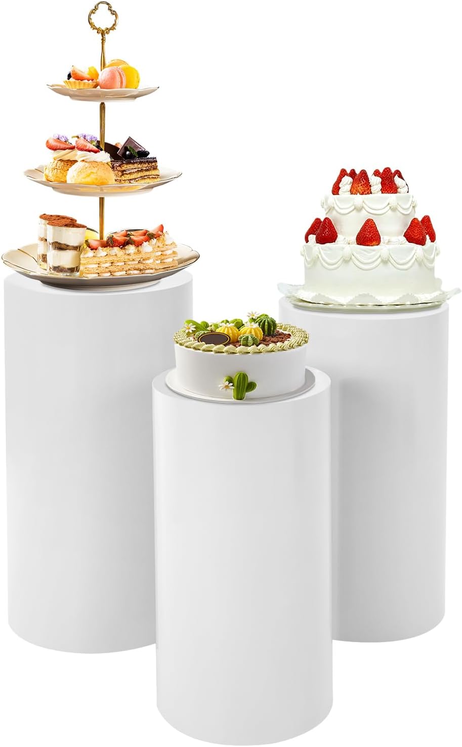 3 Pcs Round Cylinder Pedestal Stand White