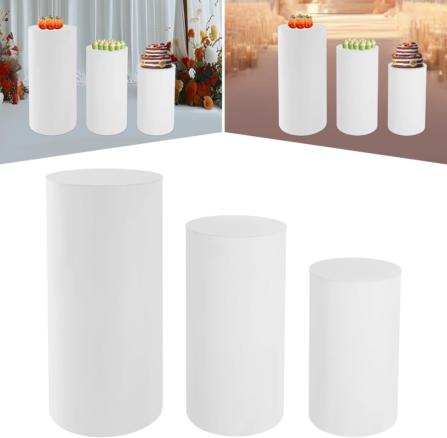 Eapmic 3 Pcs White Round Cylinder Pedestal Stands
