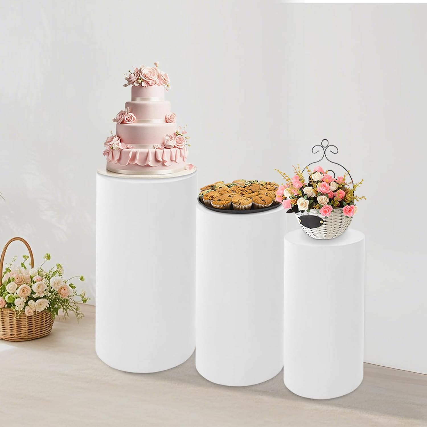 3Pcs Round Cylinder Pedestal Stands for Party Wedding Decor