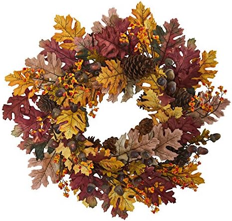 Nearly Natural 24in Oak Leaf Acorn Pine Wreath