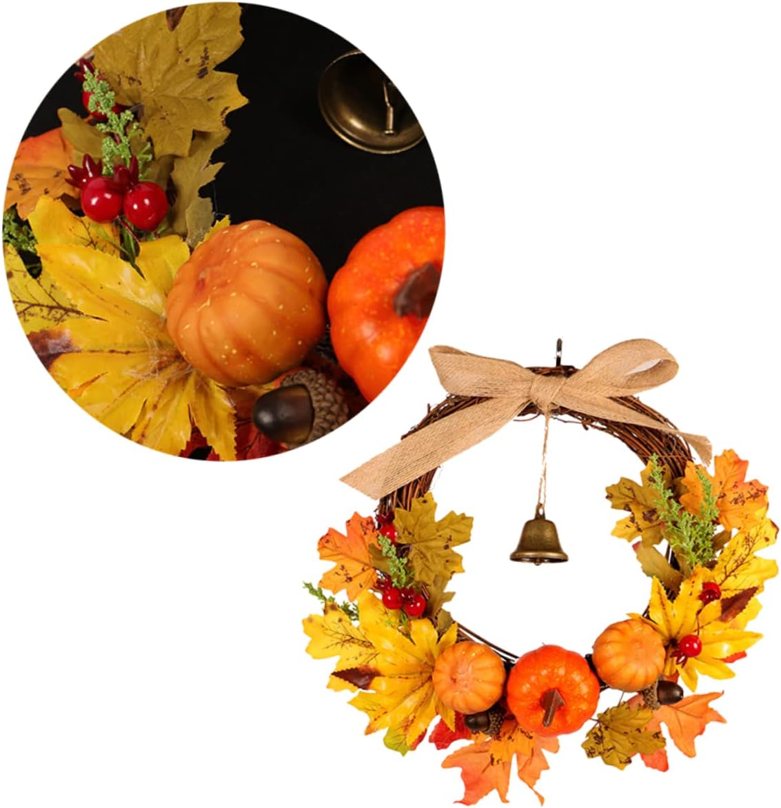 Vibrant Fall Wreath Door Hanger with Maple Leaves and Berries