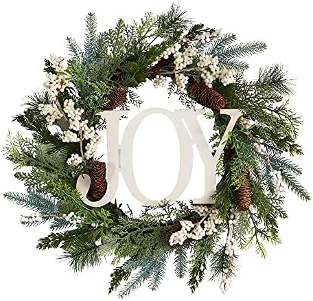 Nearly Natural 24in Christmas Joy Greenery Wreath