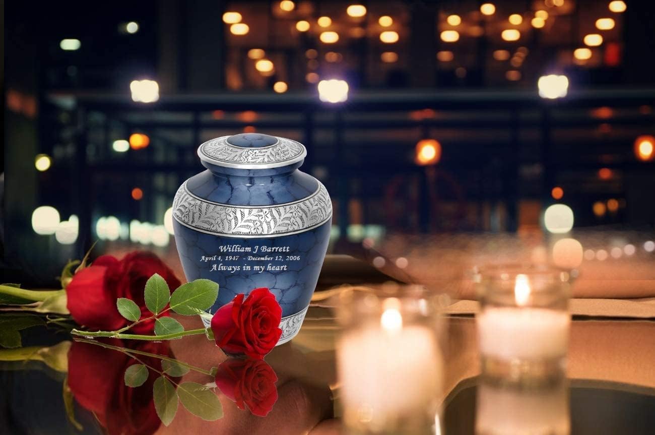 Custom Engraved Cremation Urn - Handmade Cloud Blue Urn for Ashes