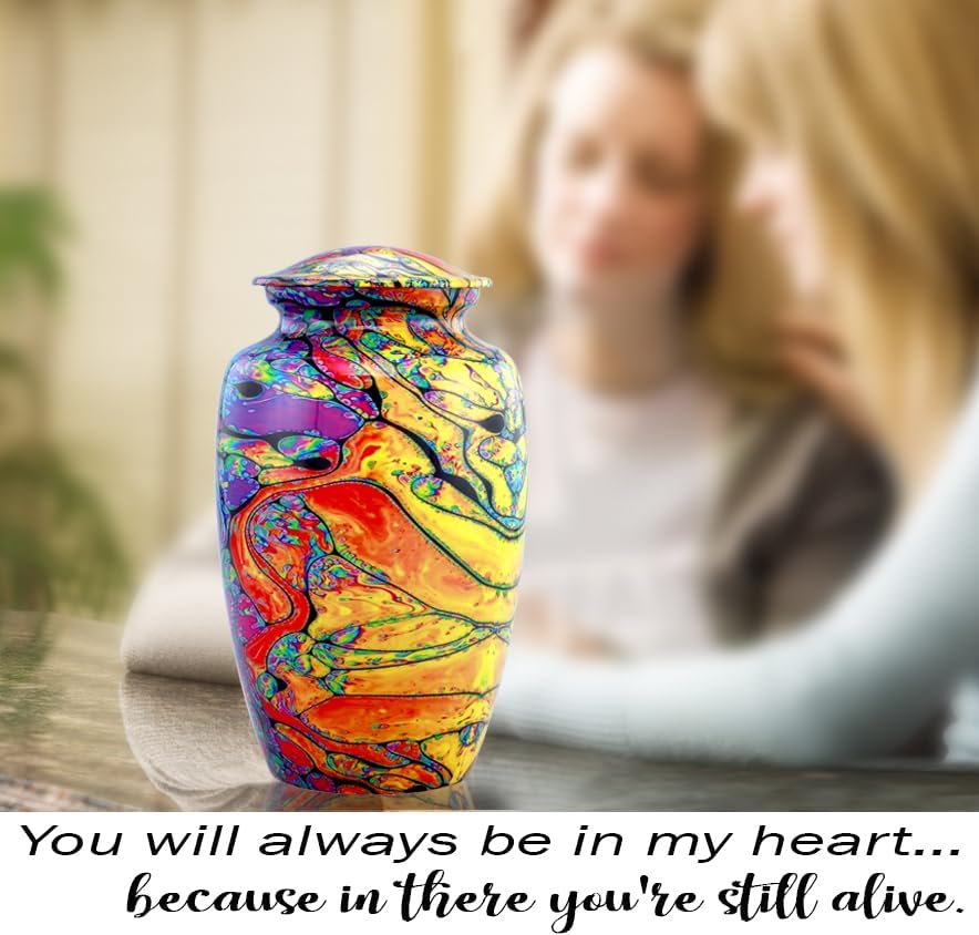 Modern Print Urn with Velvet Bag - Rainbow Tie Dye Cremation Urn