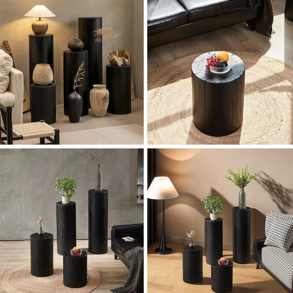 Wooden Round Cylinder Pedestal Stand for Vases and Decor