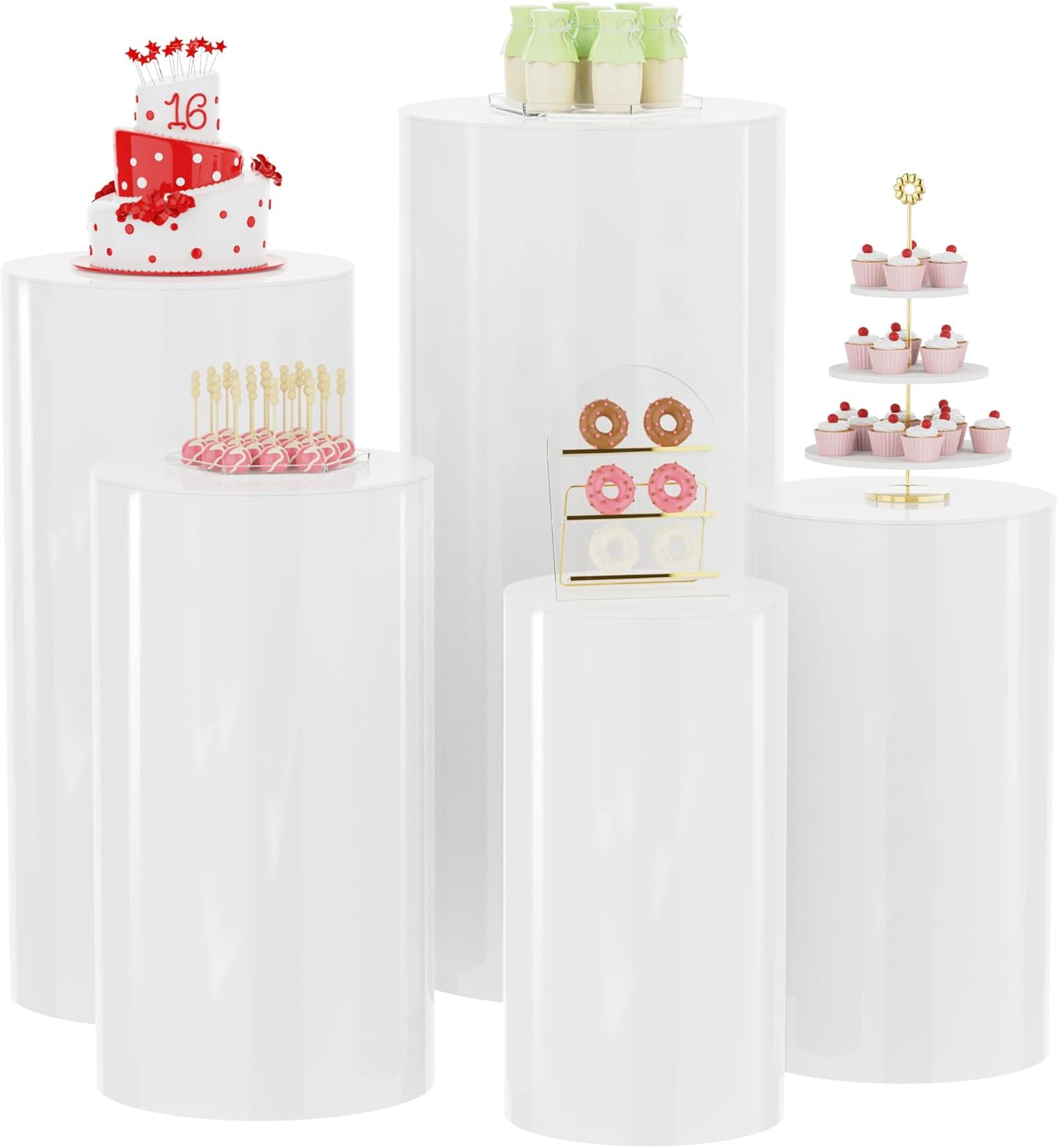 5PCS White Cylinder Display Stands for Parties