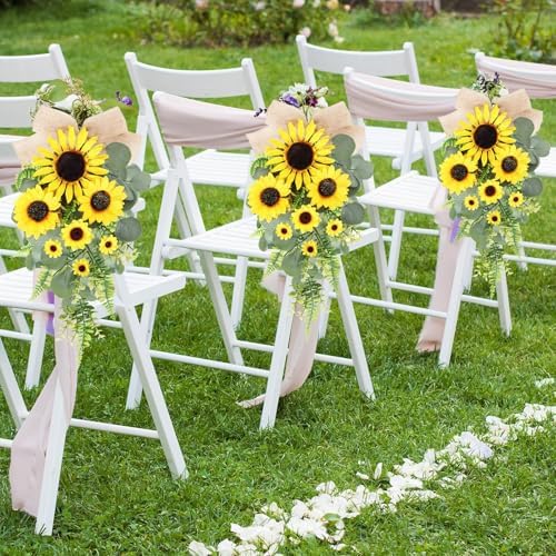 24 inch Artificial Sunflowers Teardrop Wreath with Burlap Bow