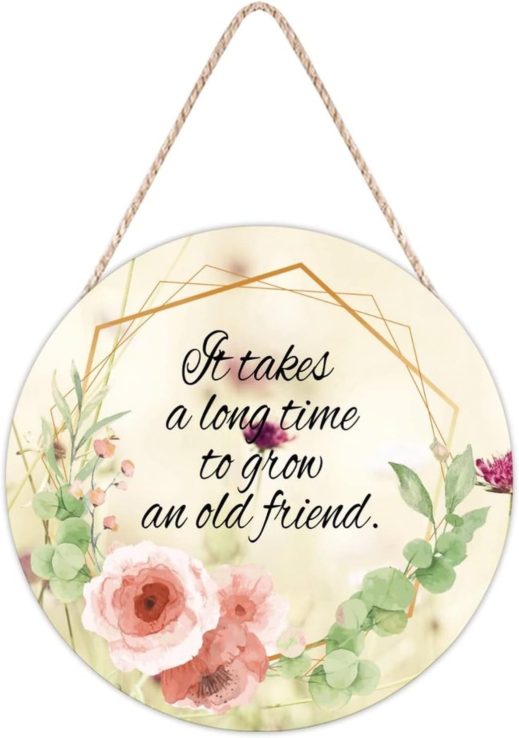 Farmhouse Door Hanger Floral Wreath 12x12in Wood Sign