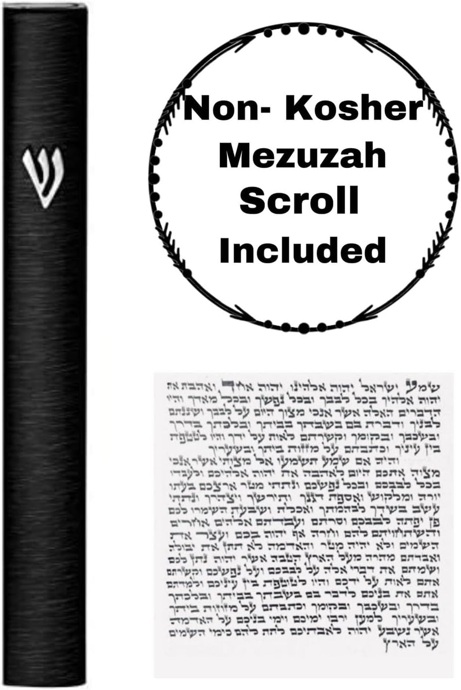AS Mezuzah Case with 3D Shin Design 5 Inches Black