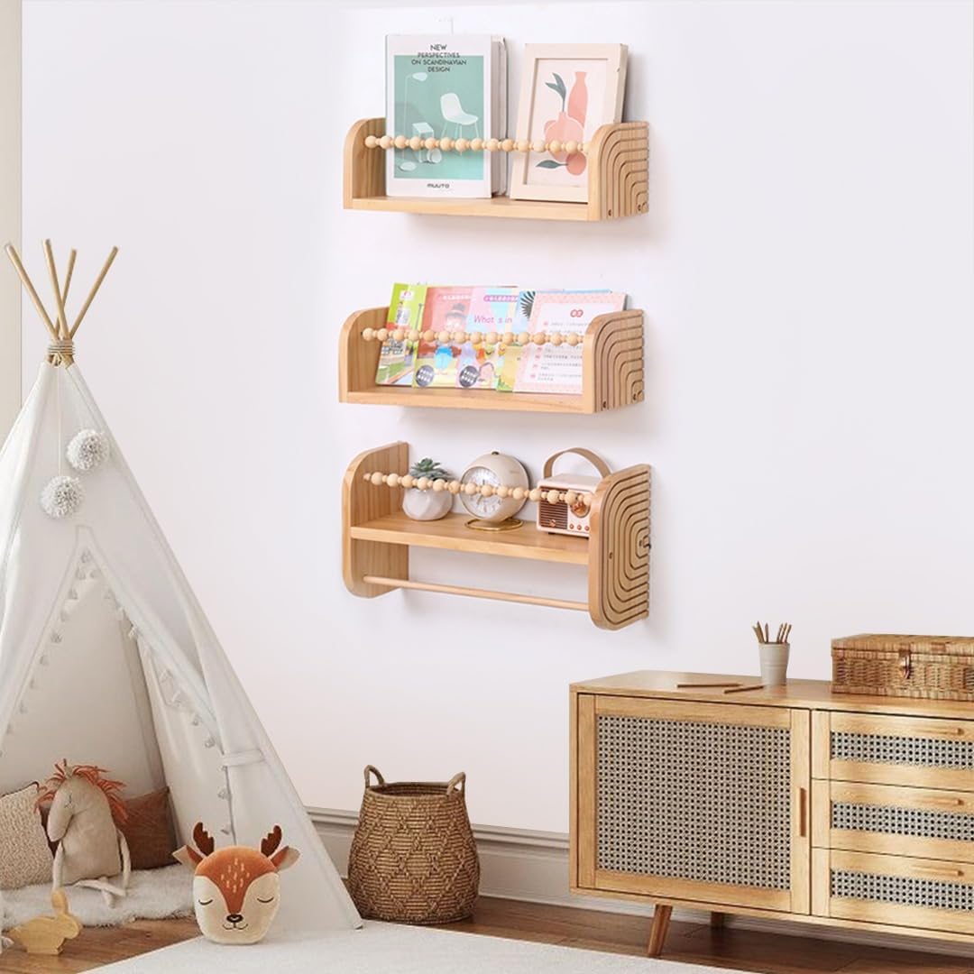 SAGs Store Floating Bookshelves Set of 3 Natural Wood
