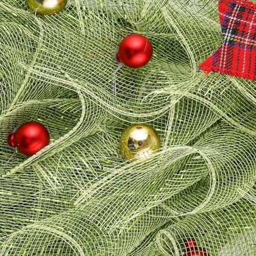 Handmade Christmas Wreath with Red Bow and Lights for Front Door