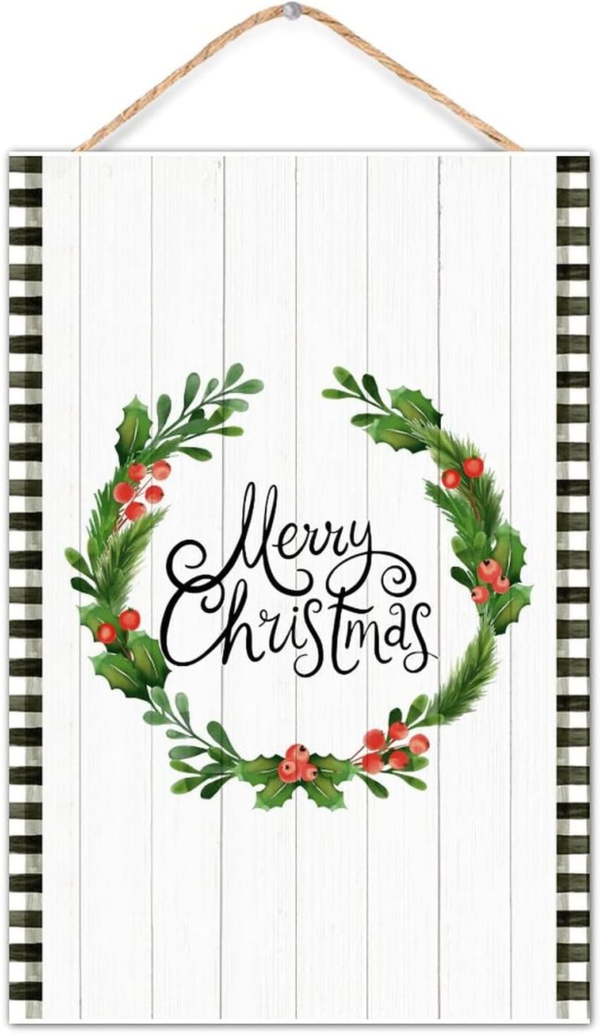 Winter Door Hanger Wreath Wood Sign 8x12in