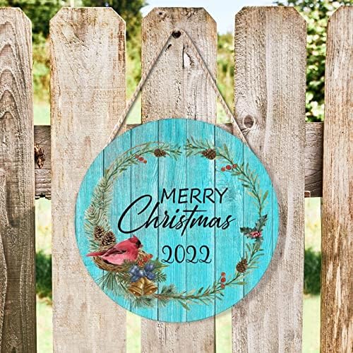 Farmhouse Door Hanger Red Bird Holly Berry Wreath 10x10in