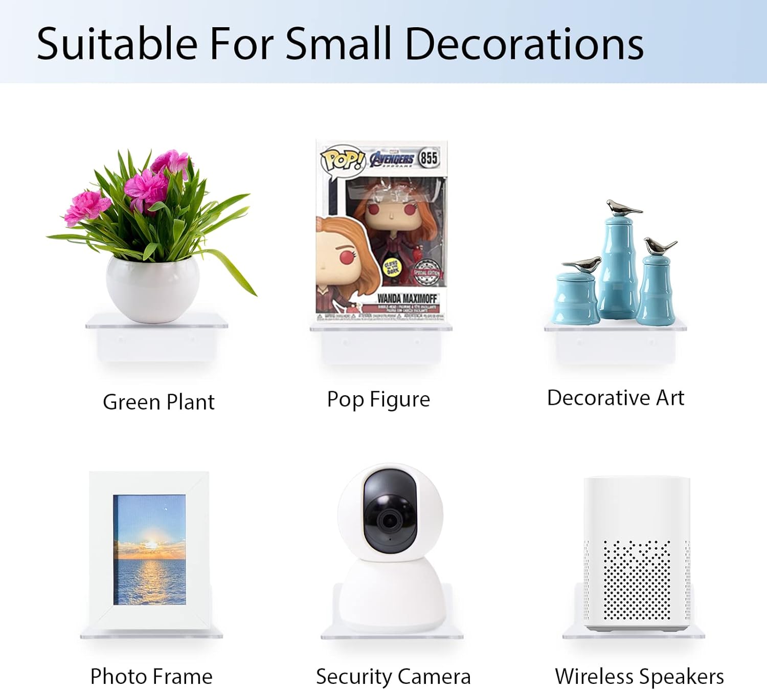 6 Pack Small Acrylic Floating Shelves for Wall Display