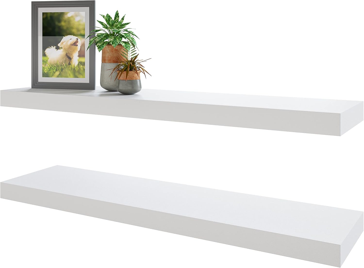 BAMEOS Floating Shelves Set of 2 White Wall Mounted Wood Shelves