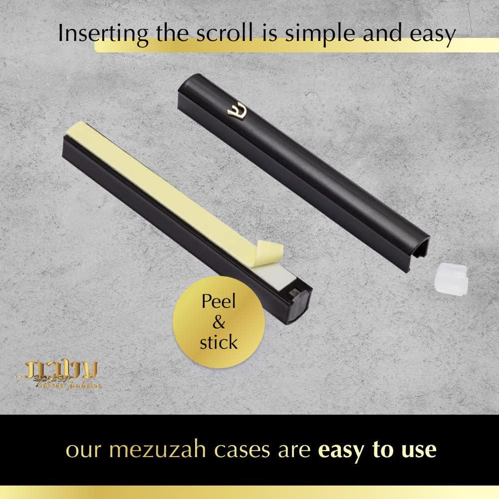 Pack of 5 Matte Black Aluminum Mezuzah Cases with Gold Shin