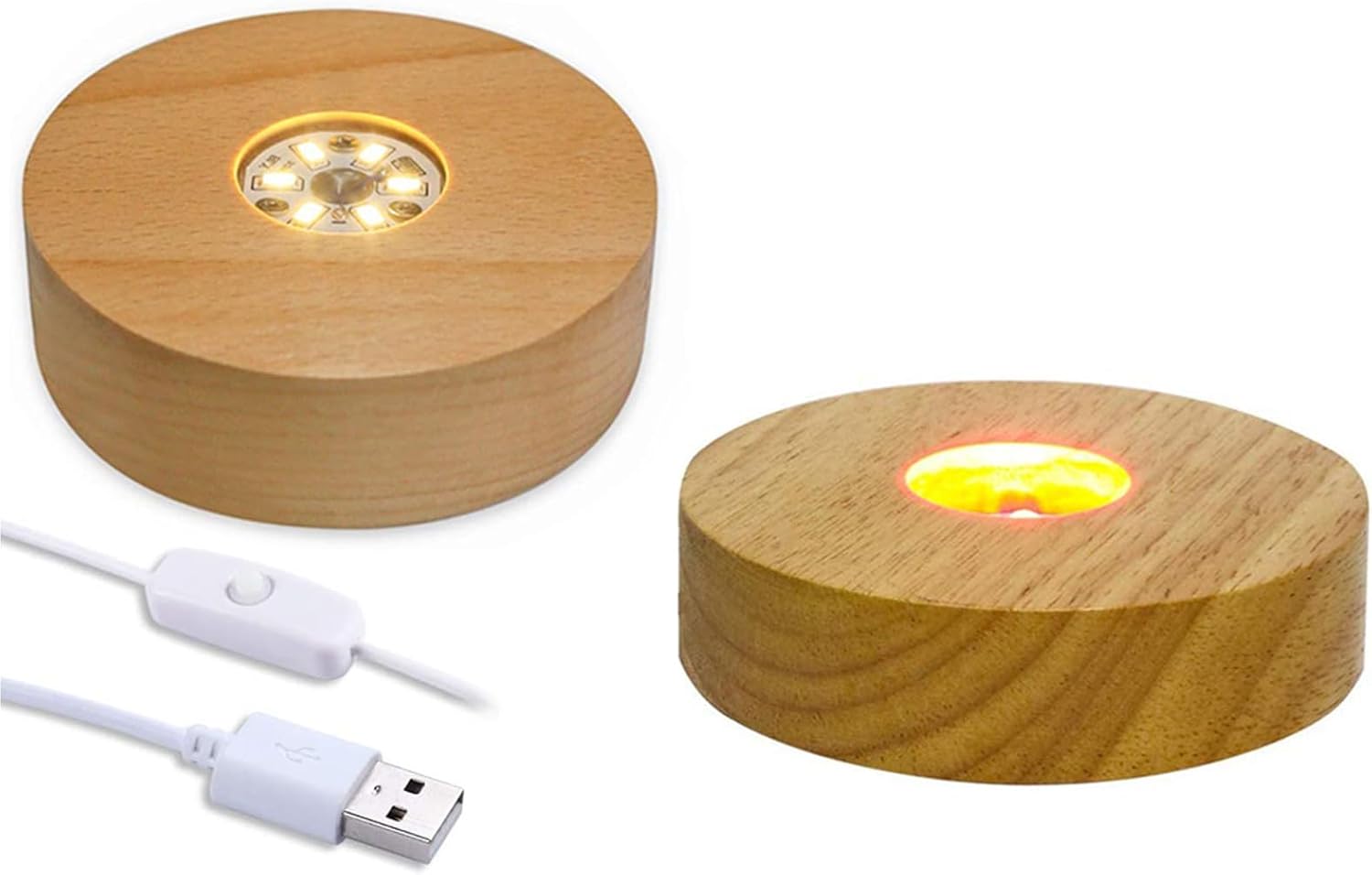 4 Inch LED Wooden Base Display Pedestal with USB Switch