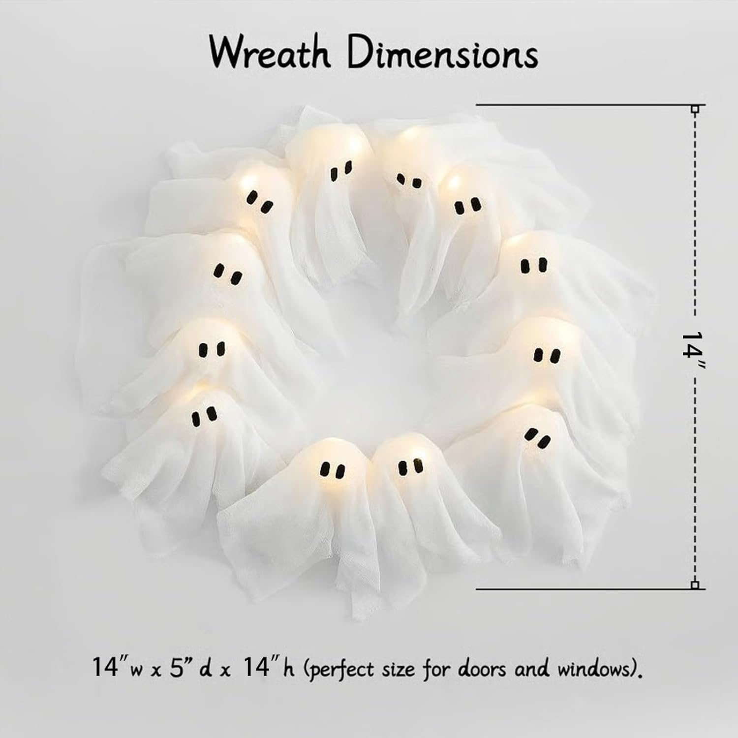 Lit Ghosts Wreath Halloween Decor Front Door