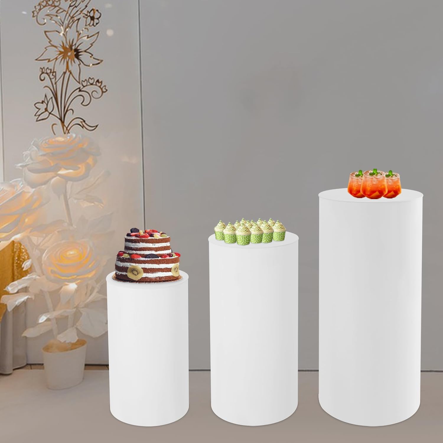 Eapmic 3 Pcs White Round Cylinder Pedestal Stands