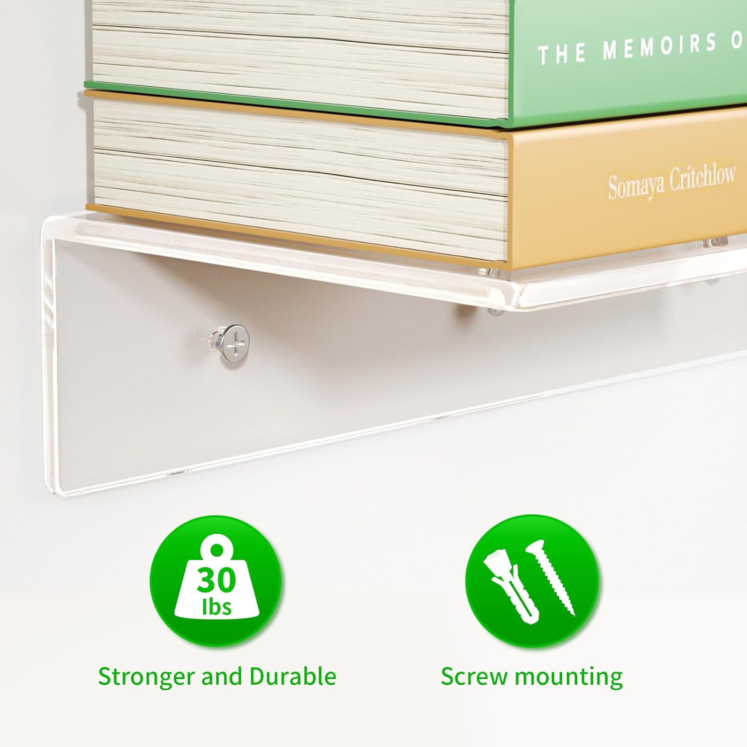 FEMELI 2PCS 24 Clear Acrylic Floating Shelves for Wall Mounting