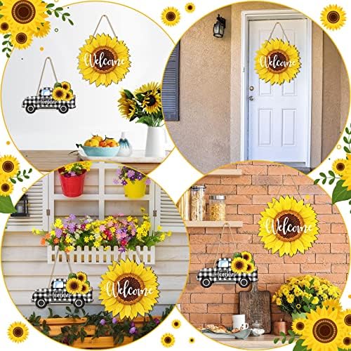 Chitidr 2 Pcs Sunflower Welcome Wooden Door Hanger