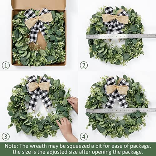 Dremisland Buffalo Plaid Wreath 16 Inch Artificial Eucalyptus Wreath with Plaid Bow