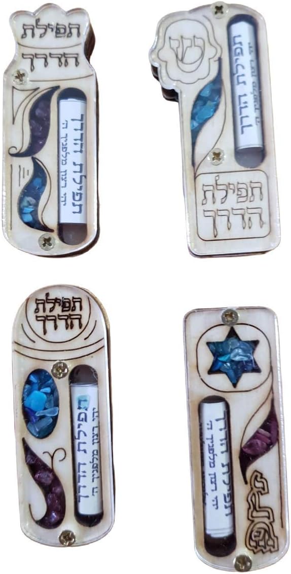 Bluenoemi Traveler Scroll Mezuzah Set of 4 for Car
