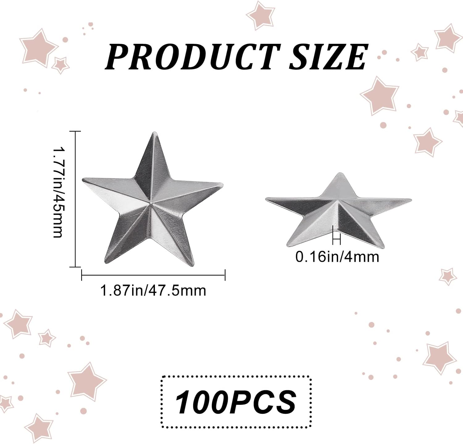 GORGECRAFT 100PCS 2 Inch Primitive Silver Metal Stars