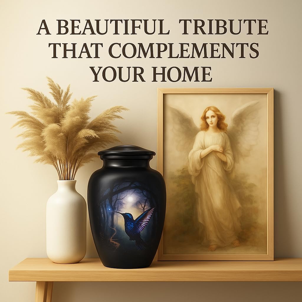 Premium Purple Aluminum Cremation Urn with Hummingbird Design 200 lbs