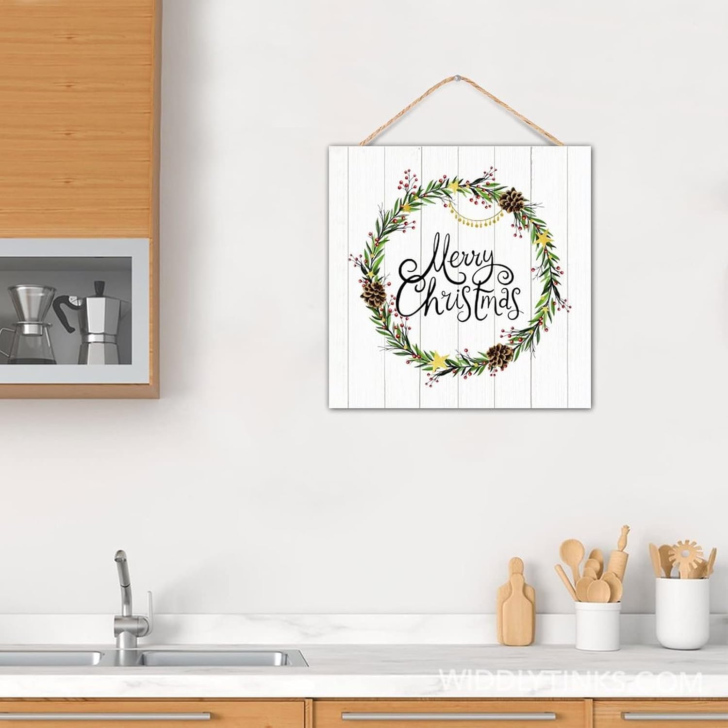 Winter Door Hanger Wreath 12x12in Wooden Plaque