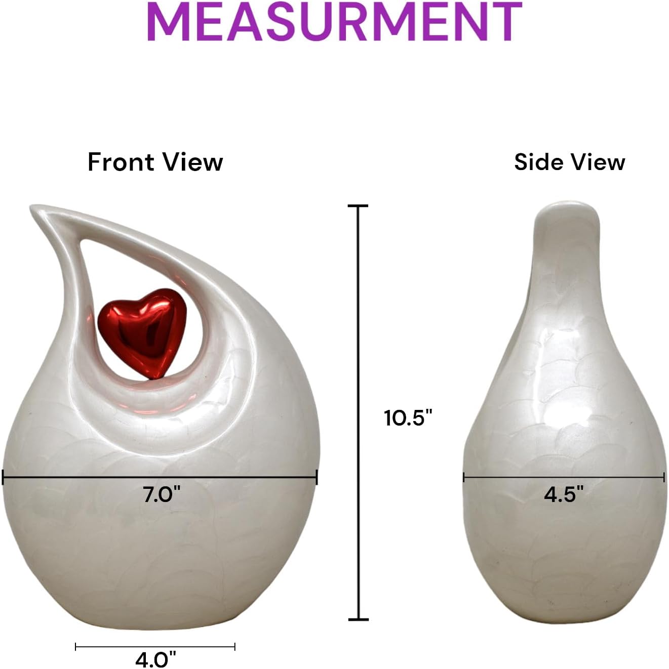 Pearl White Teardrop Cremation Urn with Heart Design