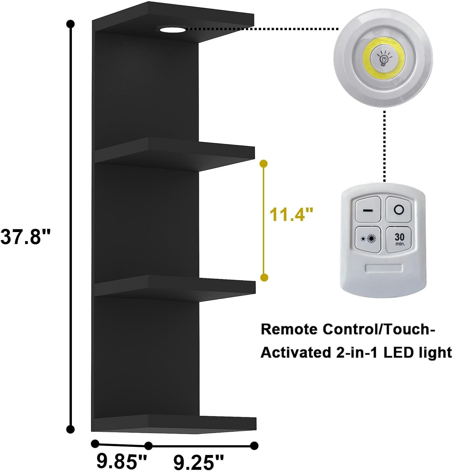 4 Tier Floating Wall Shelf with LED Light