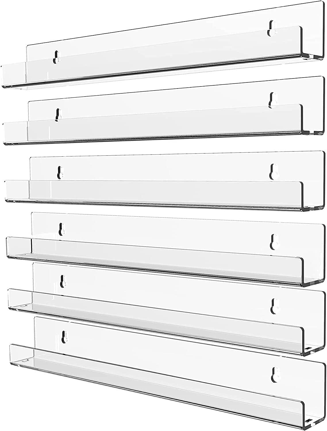 Cq Acrylic Invisible Clear Floating Bookshelf - 15 Wall Display Shelf Pack of 6
