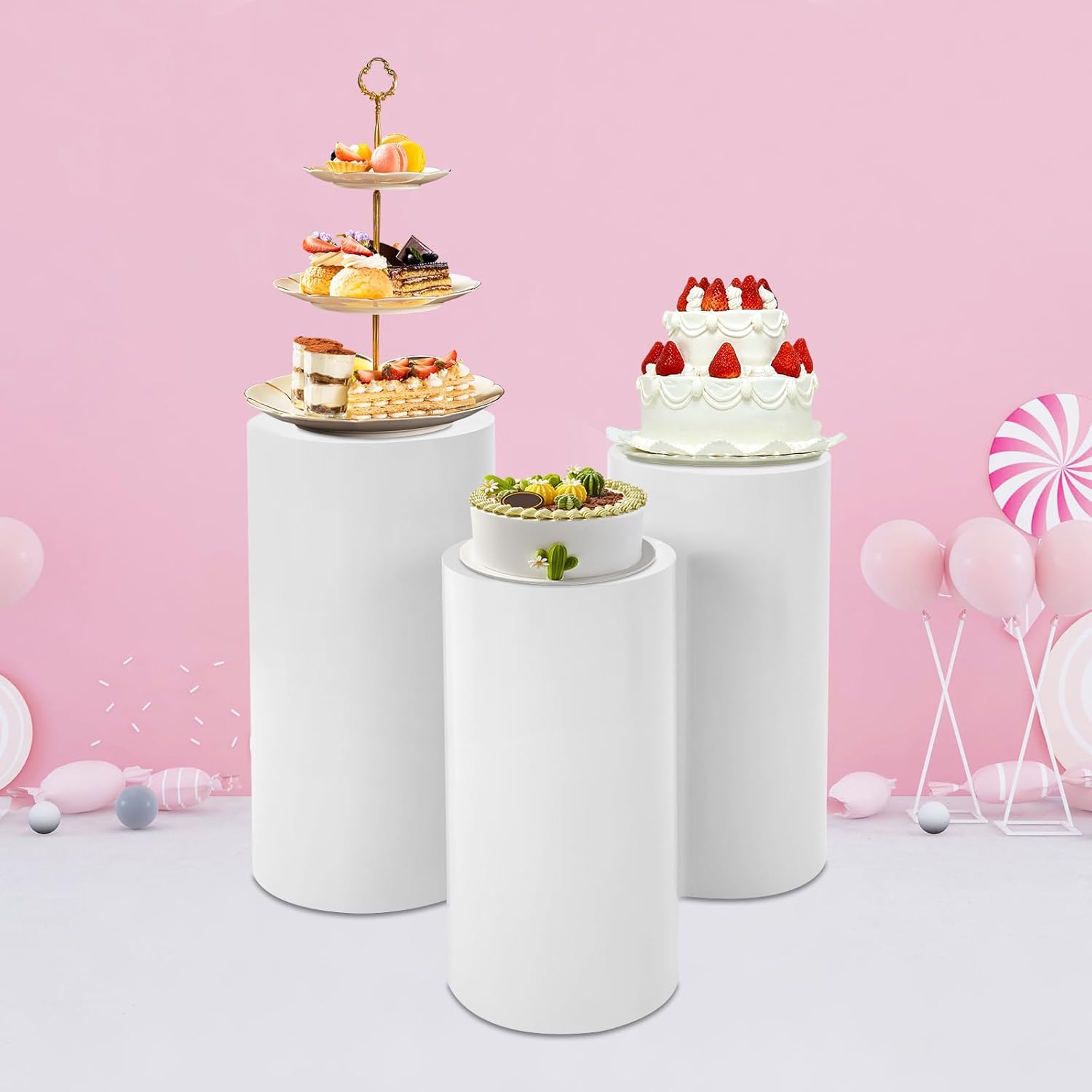 3Pcs Round Cylinder Pedestal Stands for Party Wedding Decor
