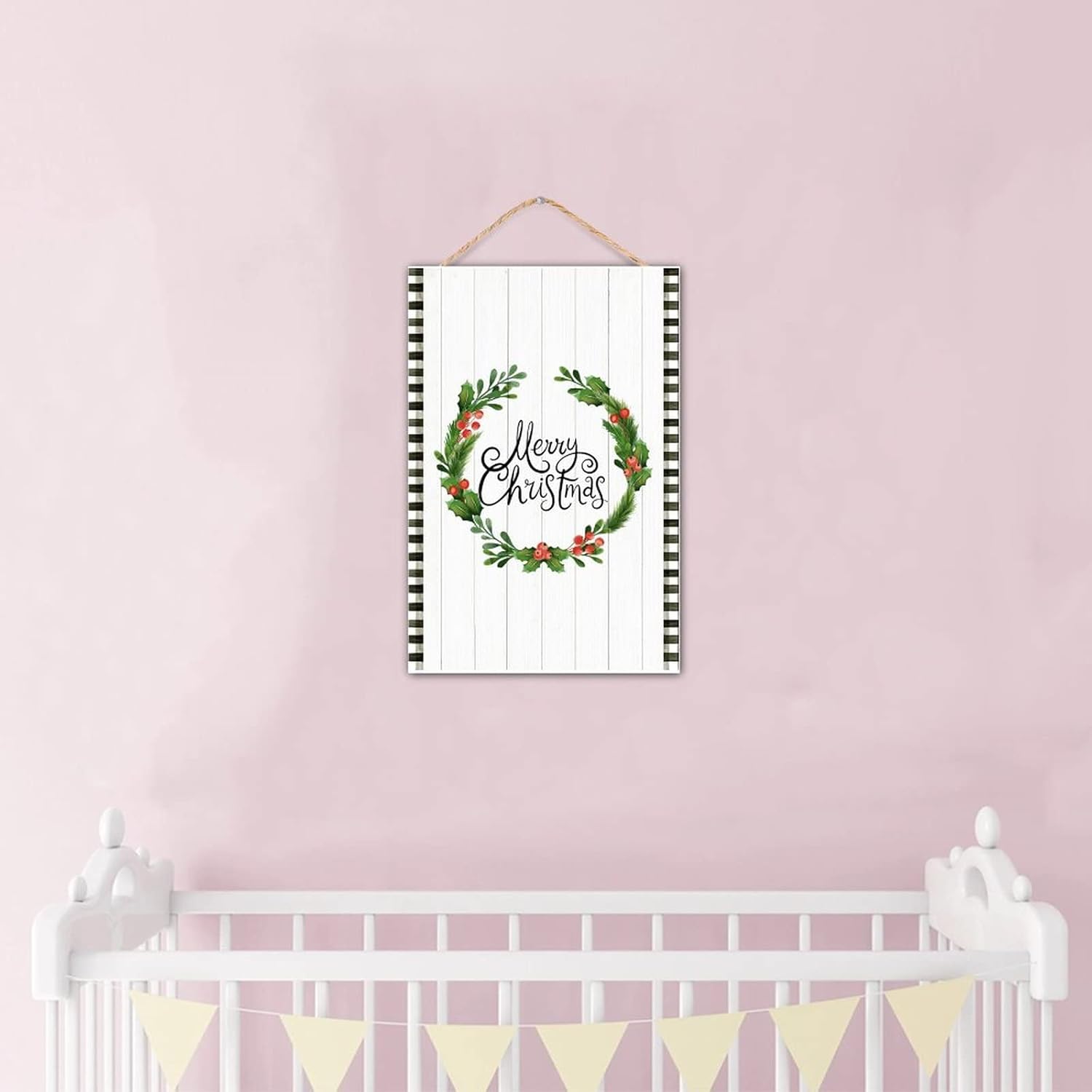 Winter Door Hanger Wreath Wood Sign 8x12in